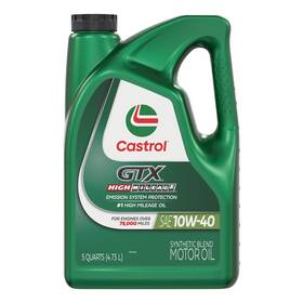 Castrol 079191331118 5 Quarts Gtx High Mileage 10w-40 Synthetic Blend Motor Oil Pack