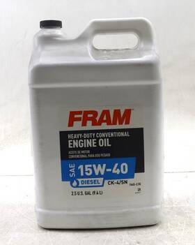 F645-2.5g Fram New Conventional Heavy Duty 15w-40 Motor Oil 2.5 Gallon F645-2.5g Fram New Conventional Heavy Duty 15w-40 Motor Oil 2.5 Gallon