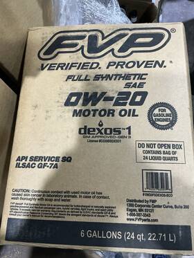 0w20fsdexos-eco Fvp 0w-20 Full Synthetic Motor Oil 6 Gallon Bag