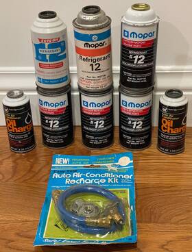 3837730 Multipule Brands 6 Cans Of R12 Freon Refrigerant 2 Oil Charge And Charging Hose Kit