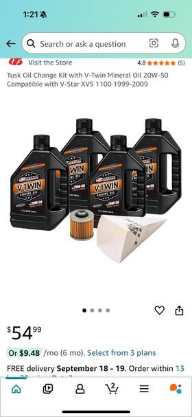 Tusk 2130500001 Oil Change Kit With V-twin Mineral 20w-50