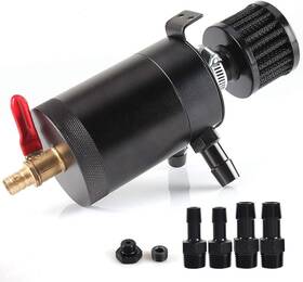 Wenjtp 726972532669 Oil Catch Can Kit With 4 Adapters Breather Filter Drain Valve Plug 2 Black
