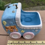Vintage 1986 Nursery Planter Musical Rock Bye Baby Blue Carriage Teddy Bears. Fixed Price $29.00.