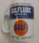 Gulflube Motor Oil One Quart Cup Checkerboard Pattern Rare. Fixed Price $42.99.