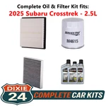 Fits: 2025 Subaru Crosstrek 2.5L Complete Cabin, Air & Oil Filter Kit (0W-16). Fixed Price $93.95.