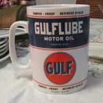 Gulflube Motor Oil One Quart Cup Checkerboard Pattern Rare. Fixed Price $49.95.