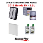 2019 Honda Fit 1.5L Complete Air, Oil & Cabin Filter Kit (0W-20). Fixed Price $79.95.