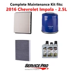 2016 Chevrolet Impala 2.5L Complete Oil, Air & Cabin Filter Kit (5W-20). Fixed Price $98.95.