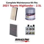 2021 Toyota Highlander 2.5L Complete Oil, Air & Cabin Filter Kit (0W-16). Fixed Price $90.95.