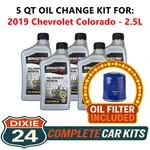 Fits: 2019 Chevrolet Colorado 2.5L 6,000 Mile Synthetic Oil & Filter Kit (5W-20). Fixed Price $64.95.