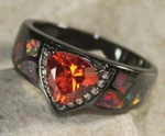 Black Silver Elegant Orange Fire Opal & Red Garnet Ring WR40805. Fixed Price $19.99.