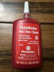 Permatex Threadlocker 27150; High Strength 1.69OZ Squeeze Bottle, Red. Fixed Price $22.00.