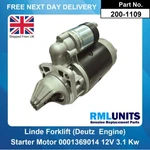 Starter Motor Linde Forklift With Deutz Engine H20 H25 H30 H35 H40 H70. Fixed Price $212.30.