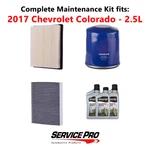 2017 Chevrolet Colorado 2.5L Complete Oil, Air & Cabin Filter Kit (5W-20). Fixed Price $99.95.