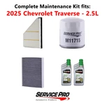 2025 Chevrolet Traverse 2.5L Complete Oil, Air & Cabin Filter Kit (0W-20). Fixed Price $110.95.