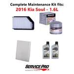 2016 Kia Soul 1.6L Complete Air, Oil & Cabin Filter Kit (5W-20). Fixed Price $87.95.