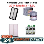 2014 Mazda 3 2.0L Complete Air, Oil & Cabin Filter Kit (0W-20). Fixed Price $97.95.