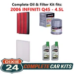2006 Infiniti Q45 4.5L Complete Air, Oil & Cabin Filter Kit (5W-30). Fixed Price $95.95.