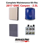 2017 Gmc Canyon 2.5L Complete Air, Oil & Cabin Filter Kit (5W-20). Fixed Price $99.95.