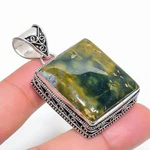 Ocean Jasper Gemstone Pendant Handmade Christmas Gift Vintage Jewelry 2" Vp 2833. Fixed Price $9.71.