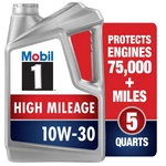 Mobil High Mileage Full Synthetic Motor Oil 10W30, 5 Quart. Fixed Price $50.99.